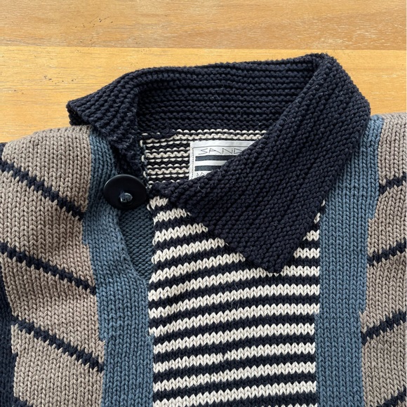 Vintage Sandra Miller Hand Loomed Striped Sweater Neutral Asymmetrical Abstract - Picture 8 of 11